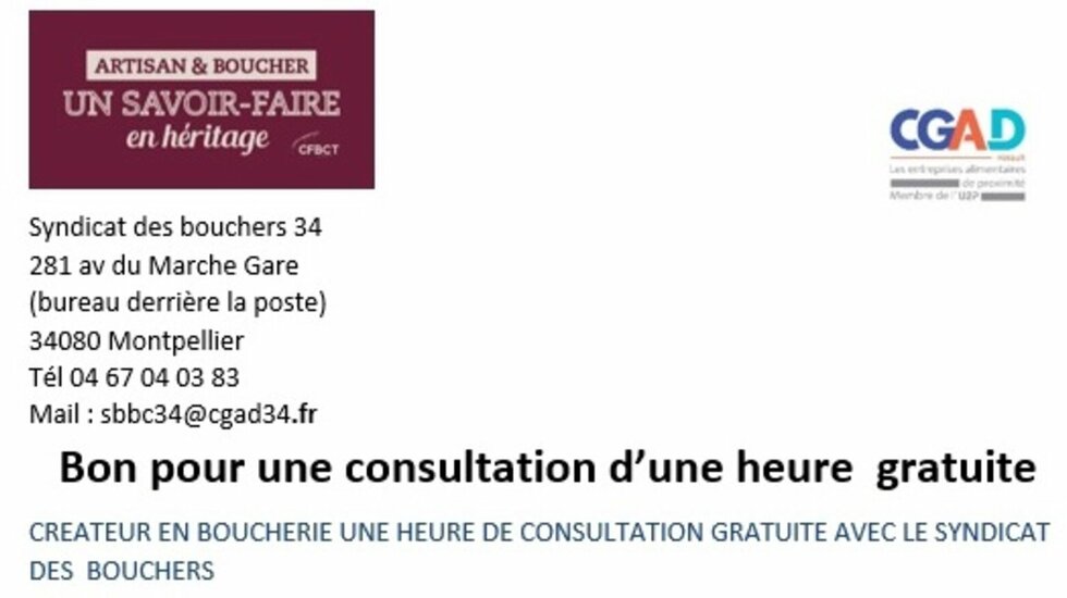 CREATEUR EN BOUCHERIE UNE HEURE DE CONSULTATION GRATUITE AVEC LE SYNDICAT DES  BOUCHERS