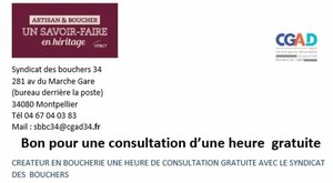 CREATEUR EN BOUCHERIE UNE HEURE DE CONSULTATION GRATUITE AVEC LE SYNDICAT DES  BOUCHERS